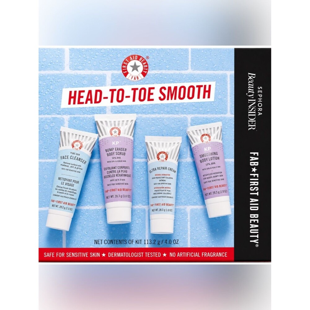 First Aid Beauty Head-to-Toe Smooth 4pc Skincare Set Face Bod